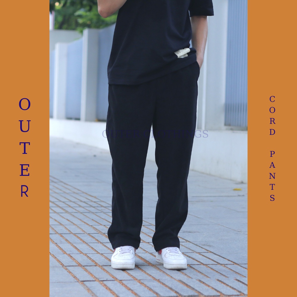 Quần Cord Pants OUTER dáng suông, Vải nhung tăm nhập khẩu, quần thụng, phong cách hiphop - MÀU ĐEN