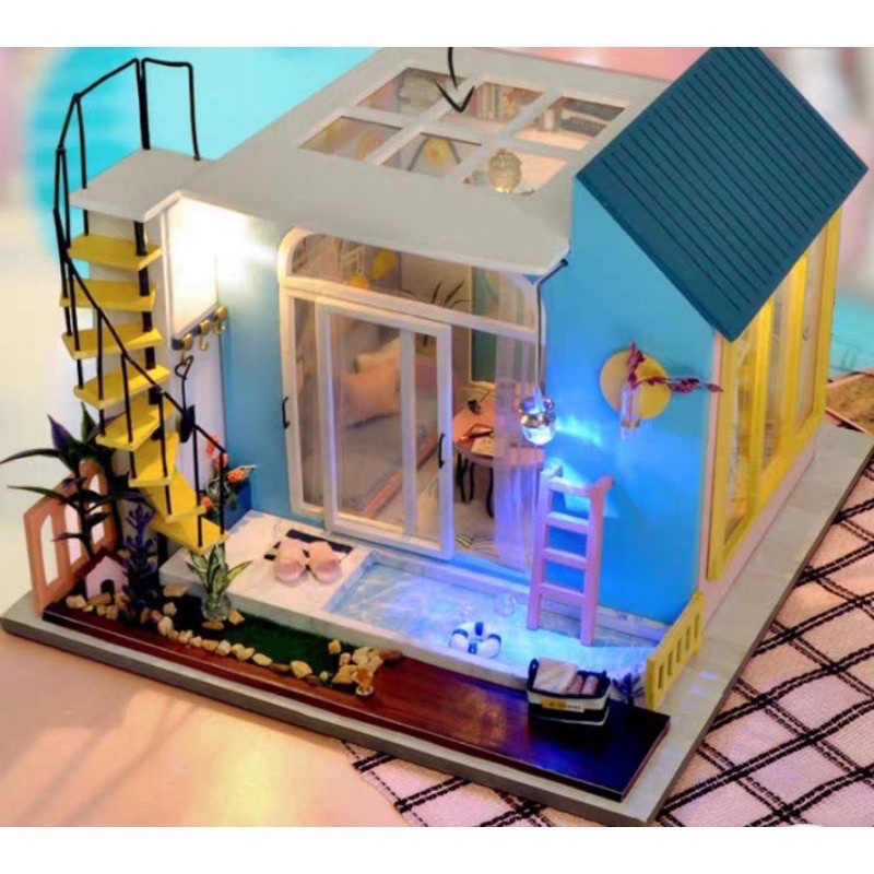 (Tặng mica,keo sữa,đèn)Mô hình nhà búp bê bé tự lắp ráp đô chơi diy doll house bằng gỗ TW30