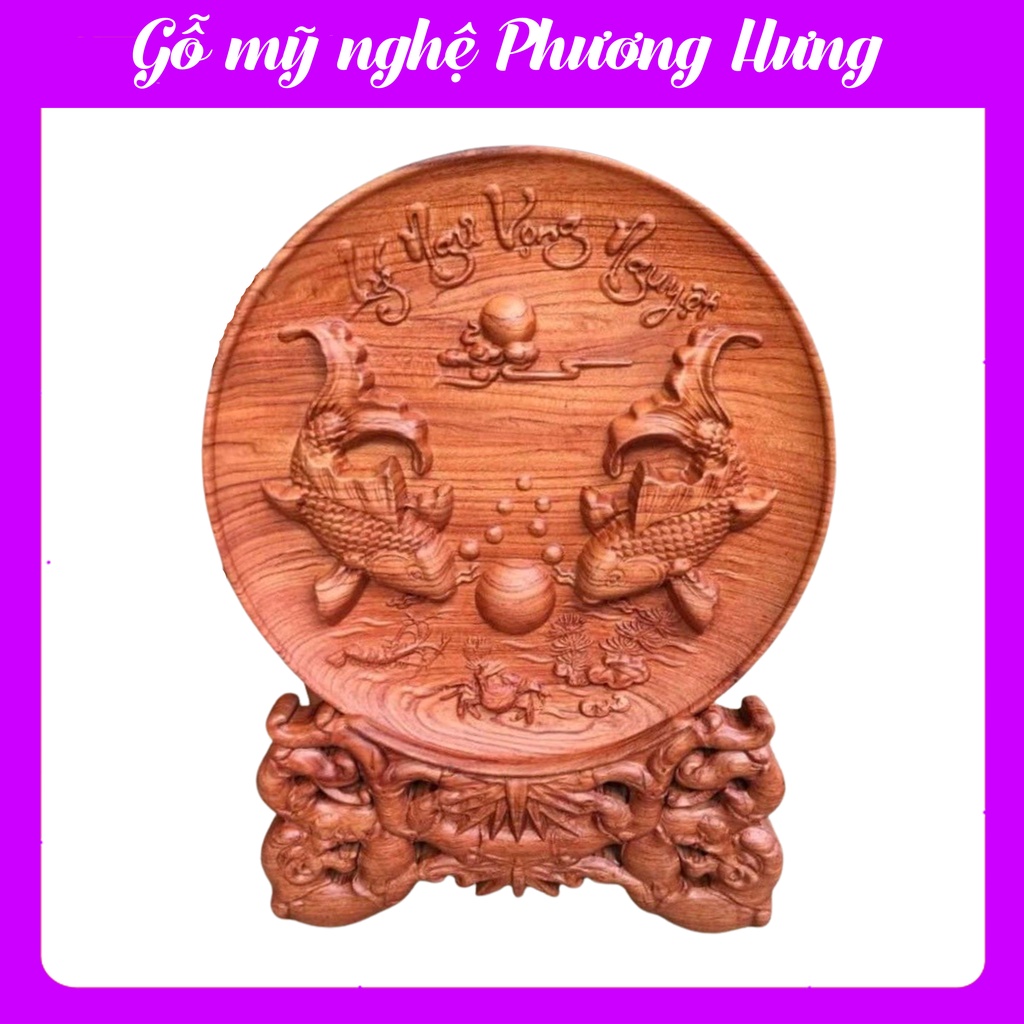 Đĩa gỗ Hương đá Lý Ngư Vọng Nguyệt Siêu Đẹp
