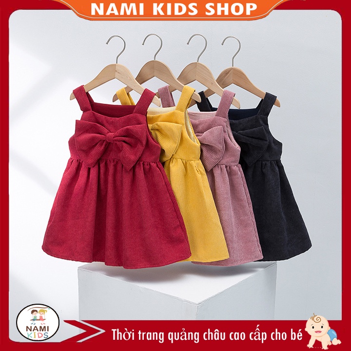 Váy yếm nơ nhung tăm 2 lớp dễ thương cho bé gái (hàng QCCC)