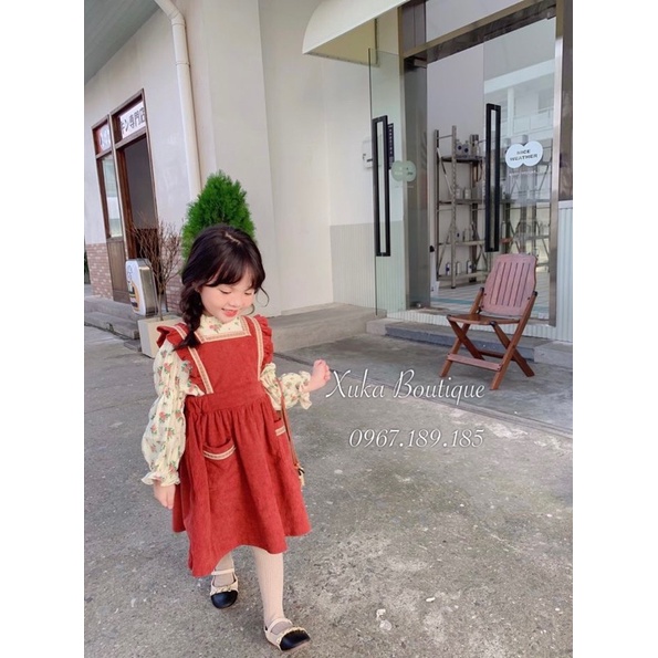Quần Áo Trẻ Em | Set Váy Yếm Nhung Kèm Áo Bé Gái Hàn Quốc Quảng Châu Cao Cấp Cho Bé 1 - 8 tuổi [Ảnh Thật]Thực Sự Quá Đẹp