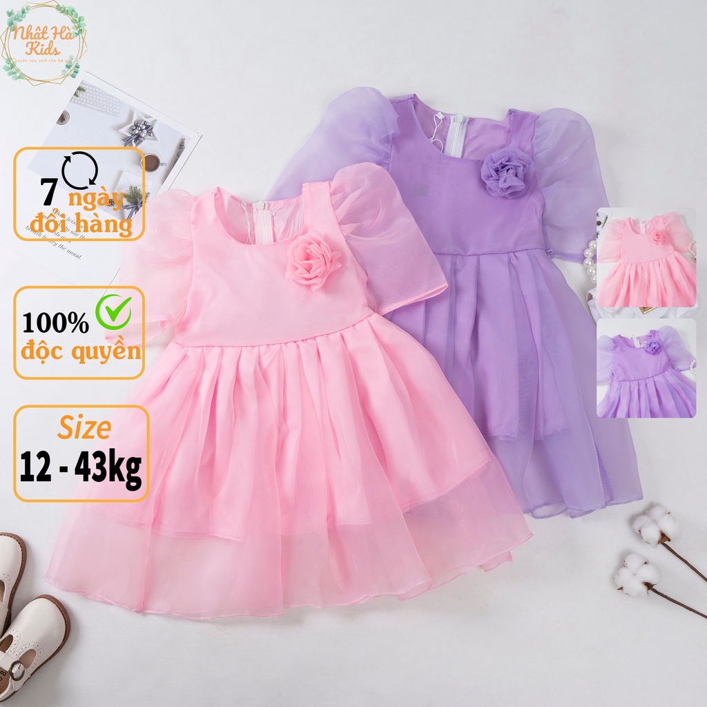Váy bé gái công chúa C250 size đại từ 12-43kg chất liệu tơ óng tay bồng siêu xinh