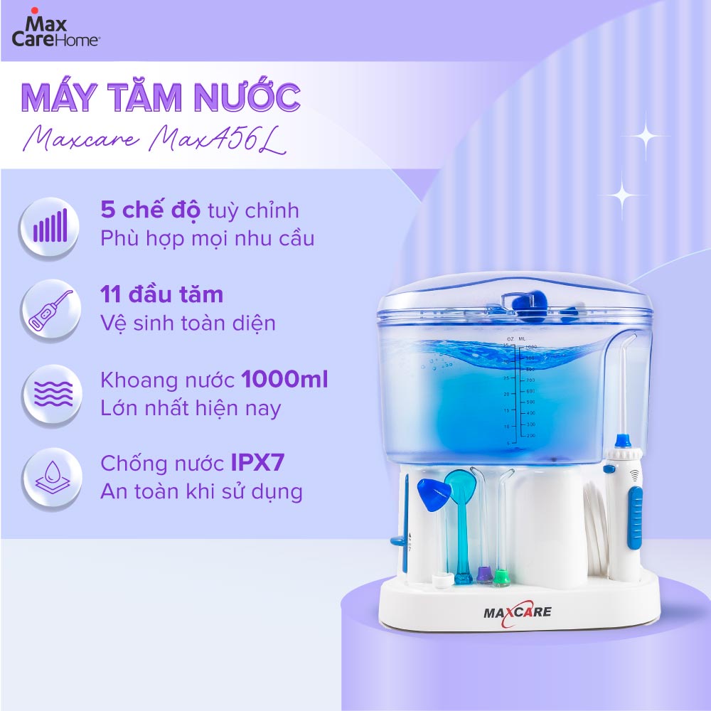 [COMBO GIẢM 1.140K] Máy tăm nước gia đình Maxcare + Bàn chải điện sạch sâu Maxcare Hera Whitening SE