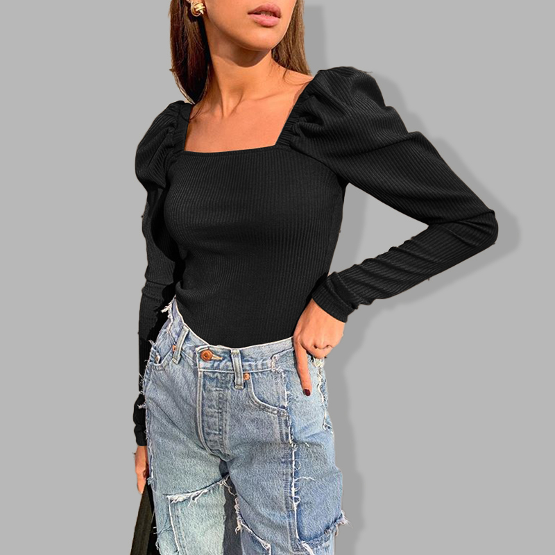 Áo Len Celmia Cho Nữ Tay Dài Cổ Vuông Màu Trơn Thời Trang | BigBuy360 - bigbuy360.vn