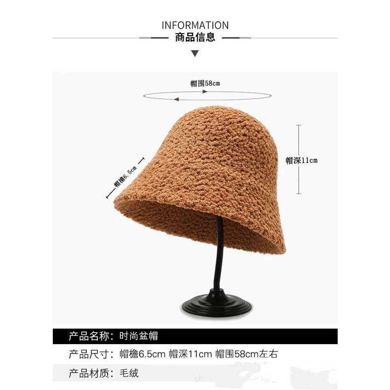 Nón Bucket Vải Lông Cừu Giữ Ấm Mùa Thu Đông Dành Cho Nữ