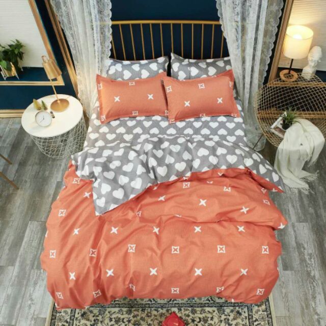 Sét chăn ga gối cotton poly vàng cam