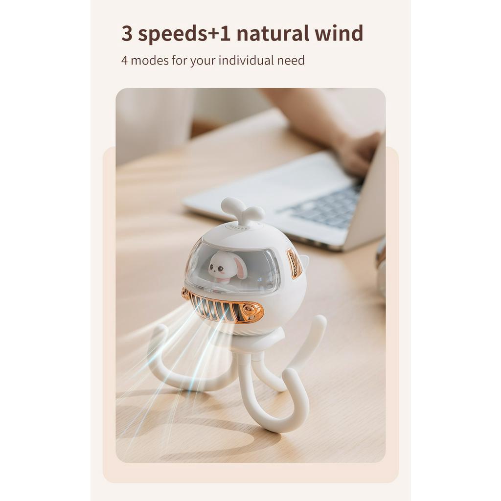 Quạt Điện USB Cầm Tay Hình Bạch Tuộc Có Đèn Ban Đêm Cho Xe Đẩy Em Bé