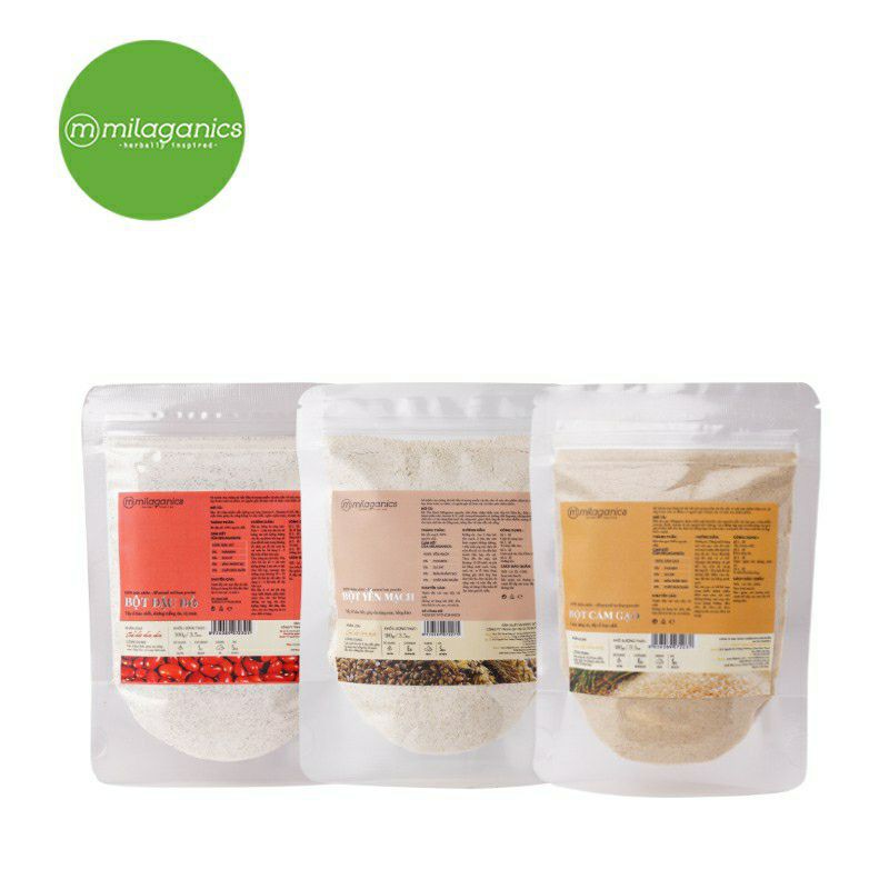 Combo Milaganics: Bột đậu đỏ 200g & Bột yến mạch 200g & Bột cám gạo 200g | BigBuy360 - bigbuy360.vn