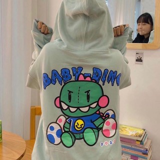 Áo hoodie nỉ nữ dáng rộng hình chú khủng long xanh phong cách Hàn Quốc - 4BASIC HX14