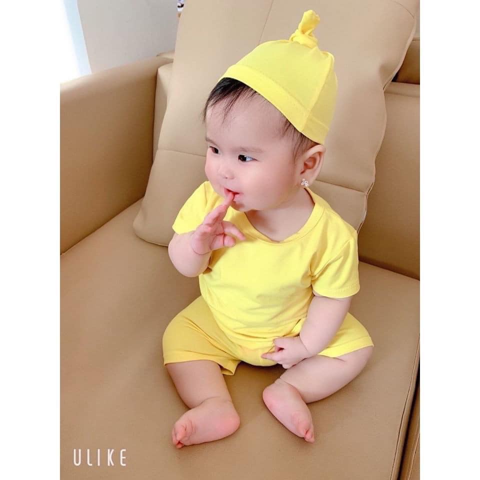 Bộ cộc tay cho bé - Bộ minky mom cho bé kèm mũ củ tỏi, được chọn màu