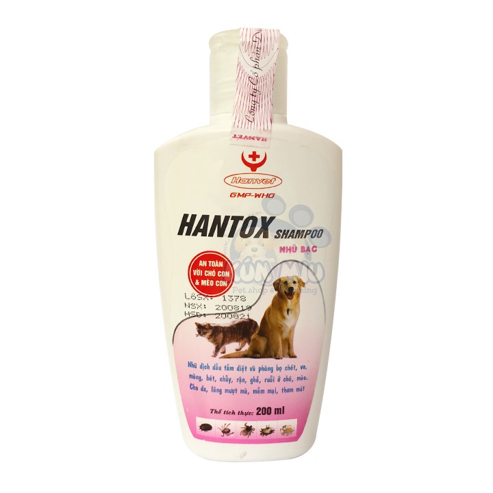 Sữa tắm trị ve, rận, bọ chét, ký sinh trùng, ghẻ cho chó mèo Hantox hồng 200ml - Khử mùi, dưỡng lông
