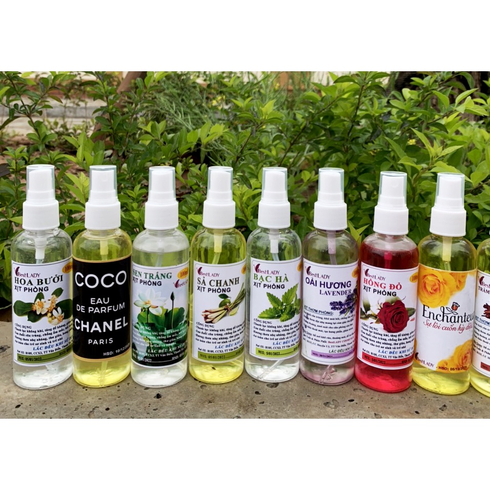 Nước hoa xịt  phòng cao cấp BestLADY : Hương CoCo Chanel ,Enchanteur, Hồng,Ly, Lavender, Hoa Nhài, Sả Chanh, Quế.,