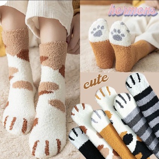 Vớ lông cừu san hô ấm áp hình chân mèo dễ thương