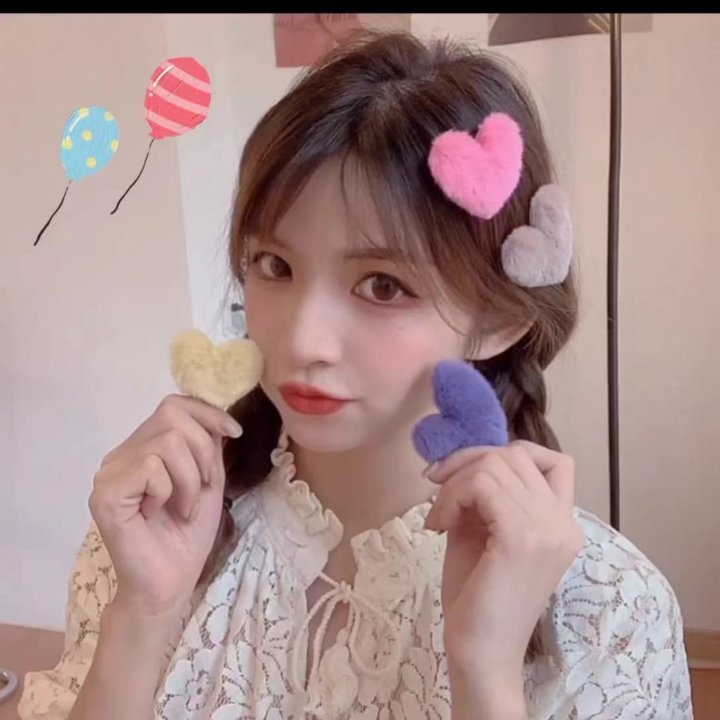 Kẹp Tóc Phủ Lông Hình Trái Tim Dễ Thương Phong Cách Hàn Quốc Thời Trang Thu Đông Dành Cho Nữ