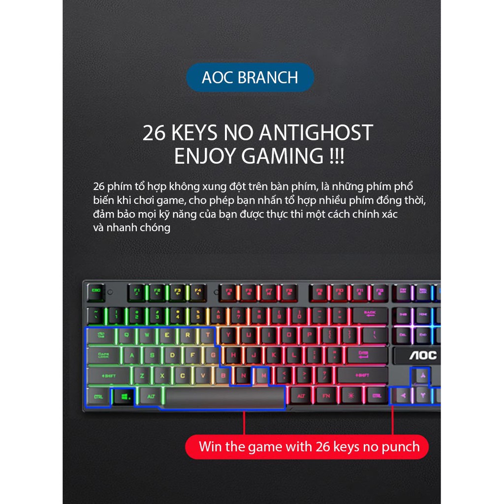 Bộ phím chuột LED AOC KB121 Chuyên Game, Văn Phòng- Dùng cho Laptop, Máy tính để bàn | BigBuy360 - bigbuy360.vn