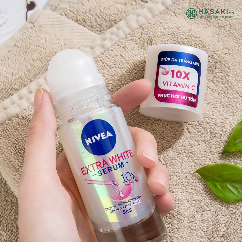 Lăn Khử Mùi Serum Sáng Mịn Da Nivea Extra White Serum 10X Vitamin C Whitening Deodorant Roll-On 40ml