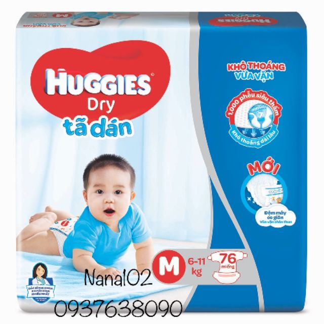 Tã bỉm dán Huggies M76, L68, XL62, XXL56