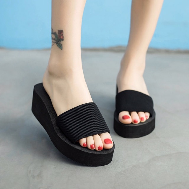 [SIZE 38-39] Dép Nữ Đế Xuồng Quai Ngang Vải Thun Co Giãn Ôm Chân Xinh Xắn Đế Xốp Cao 6 Phân Chuẩn Form - Lucky Girl shop