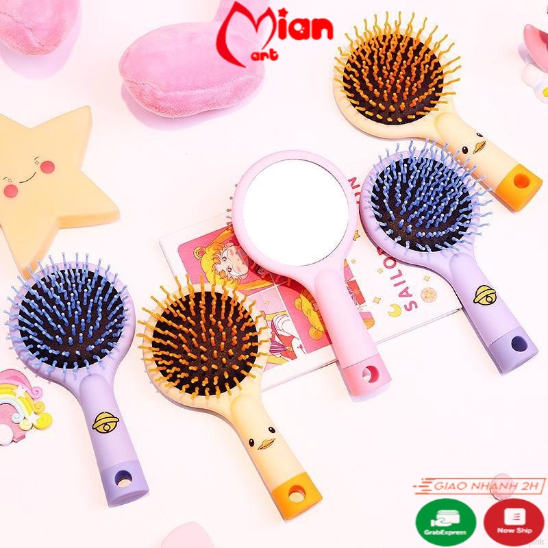 Lược chải tóc gỡ rối kèm gương 2in1 giúp hạn chế làm tóc hư tổn gãy rụng Mian Mart