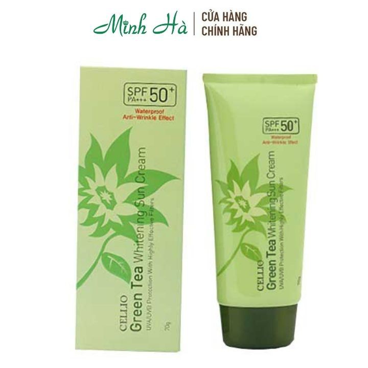 Kem chống nắng Cellio Green Tea Whitenning Sun Cream SPF50+ PA+++ 70g chiết xuất lá trà xanh