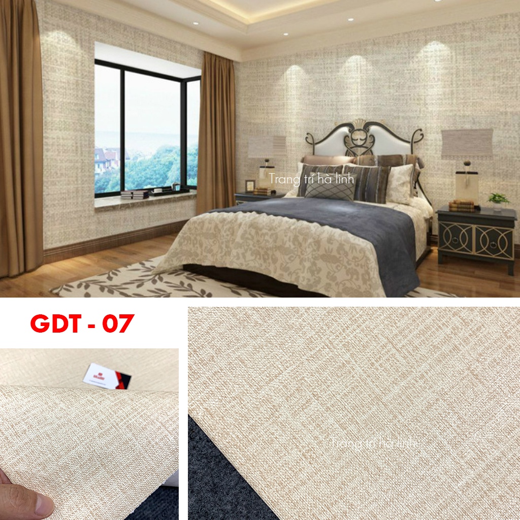 Giấy dán tường giả vải sang trọng bề mặt nhám chống thấm nước tự dính, decal dán tường phòng khách, phòng ngủ