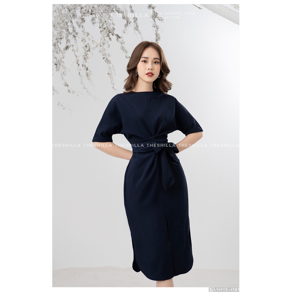 Váy thiết kế cao cấp màu xanh tay lở xẻ tà thắt nơ eo sang trọng [ Có video + Ảnh thật ] The Shilla - Kanote-45B5