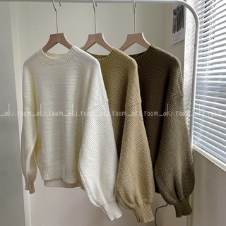 Áo len gạo cổ tròn tay bồng dáng bo lỡ