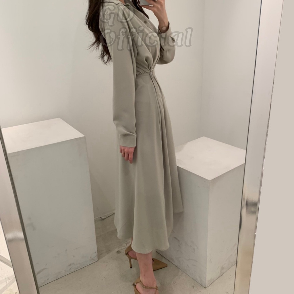 D37|Đầm nữ sơ mi thắt eo dài tay công sở đơn giản, dạ tiệc gd_order