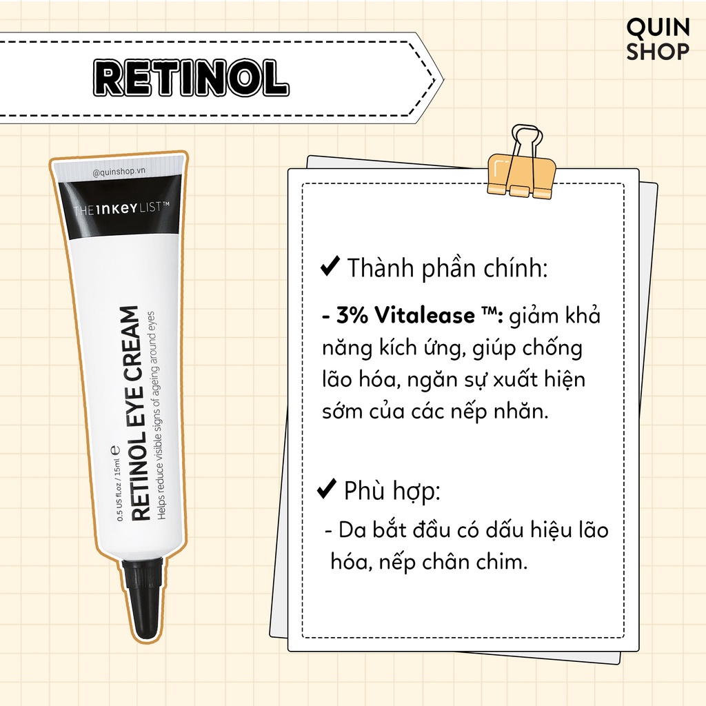 Kem Dưỡng Mắt Giảm Quầng Thâm, Nếp Nhăn, Chống Lão Hóa The Inkey List Caffeine, Retinol, Brighten-i TM Eye Cream