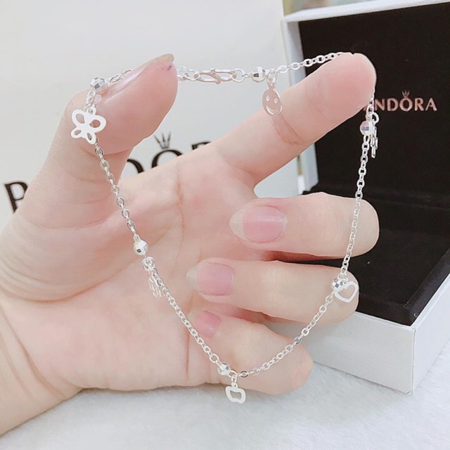 Lắc chân bạc mix bi họa tiết nhỏ xinh LC0312