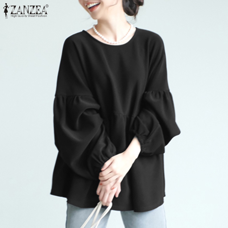 Áo kiểu ZANZEA thiết kế tay dài cổ tròn phong cách Hàn Quốc dành cho nữ