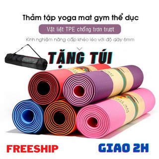 THẢM TẬP YOGA🏵️THẢM TẬP THỂ DỤC 🏵️ CHỐNG TRƠN TRƯỢT TPE CAO CẤP 2 LỚP 6MM tặng kèm túi đựng thời trang