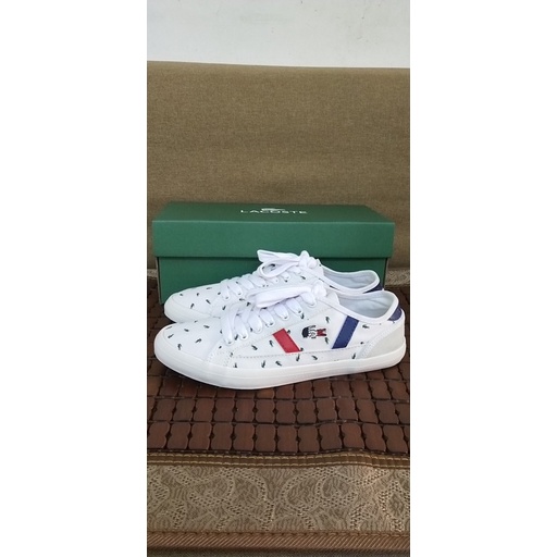giày vải nam đế bệt in hoạ tiết logo nhỏ trang trí dây buộc lacoste
