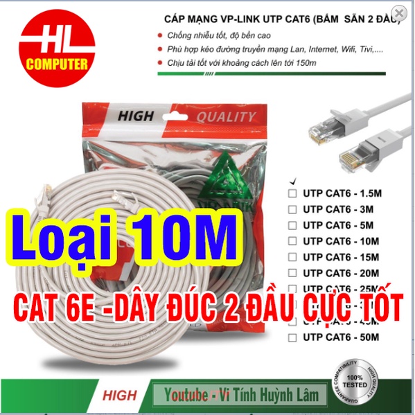 Cable Lan VP-Link Cat 6E Bấm Sẵn Dây Đúc 2 Đầu Mạng Siêu Chắc Chắn