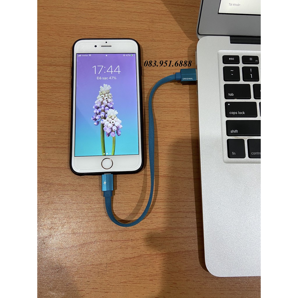 Dây cáp sạc iPhone lightning ngắn chỉ 23cm dây dù cao cấp, hỗ trợ sạc nhanh