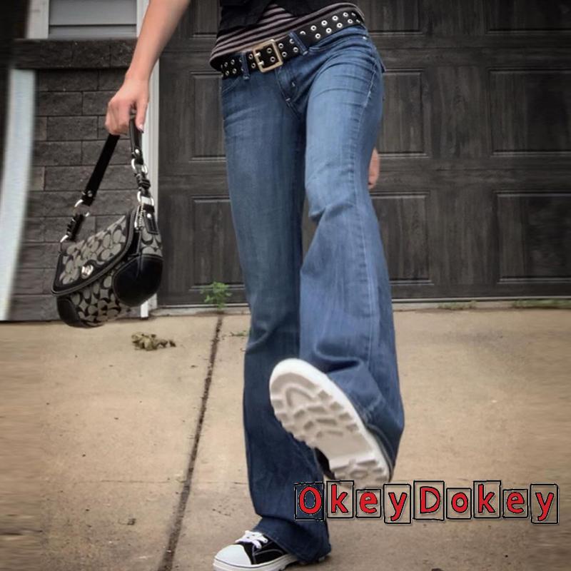 Quần jean nữ ống loe cao cổ retro thời trang hàn quốc