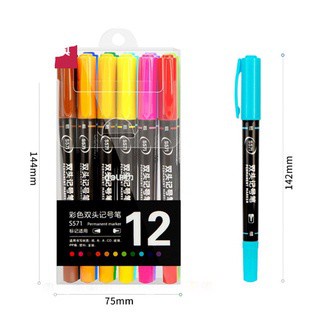 (Lẻ 1 bút) Bút marker 2 đầu DELI S571, set 12 bút nhiều màu viết trên mọi chất liệu DecorMe