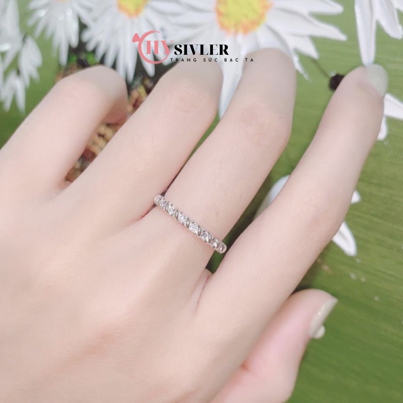 Nhẫn bạc ta dạng xoắn đính đá thấp đơn giản nhẹ nhàng nhẫn nữ bạc thật giá rẻ CHY SILVER