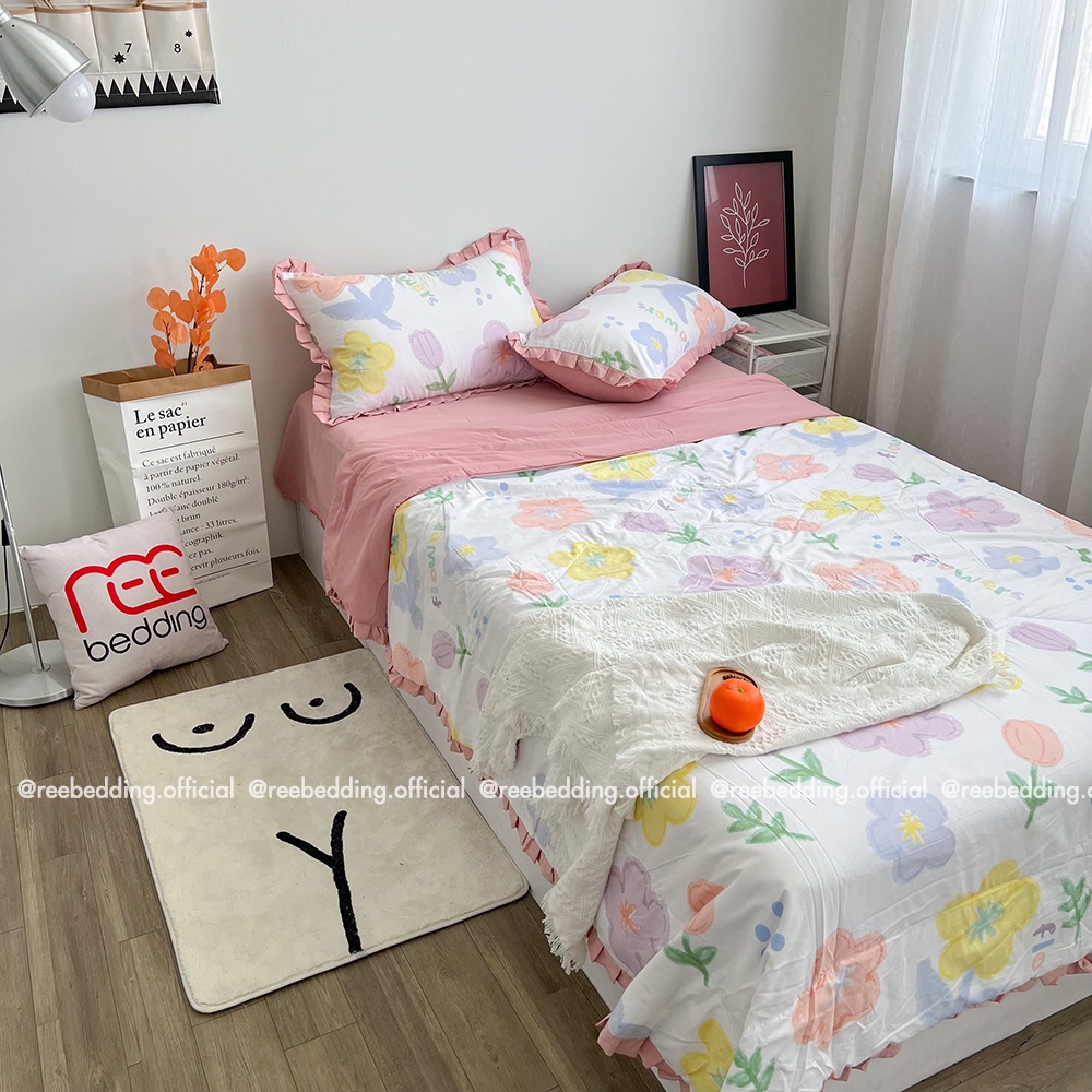 Bộ chăn ga gối chần bông Cotton Đũi Bèo REE Bedding đủ size giường nệm PLC172 - Mẫu 2