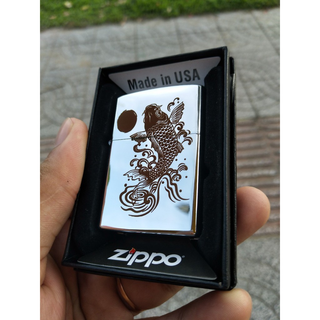 Vỏ Zippo USA Khắc Laser Chủ Đề Cá Chép Hoá Vũ Môn