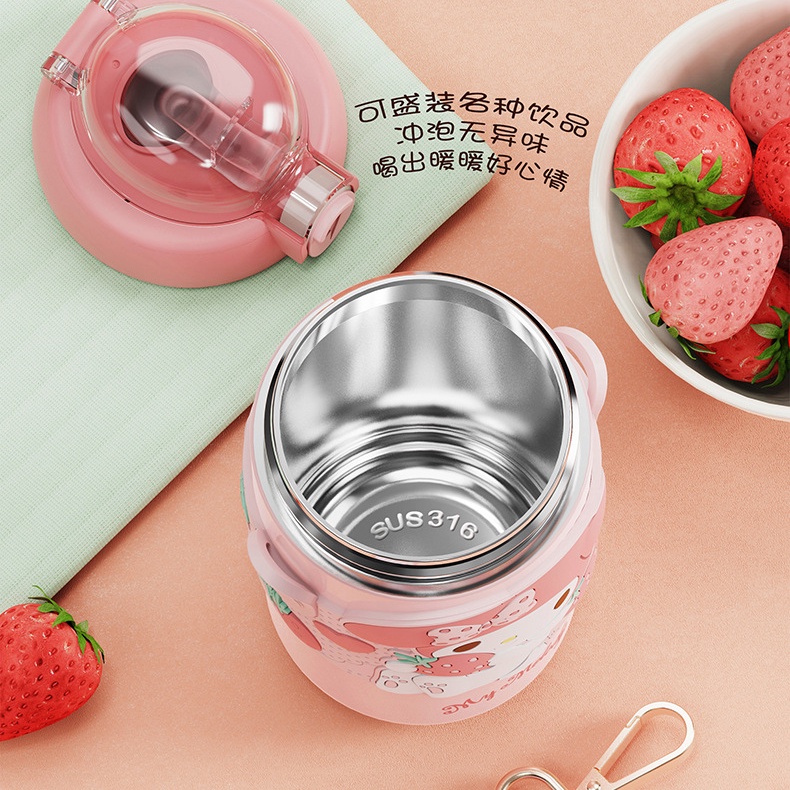 Bình Nước Giữ Nhiệt Bằng Thép Không Gỉ Có Ống Hút Họa Tiết Hoạt Hình Melody Dễ Thương Cho Bé