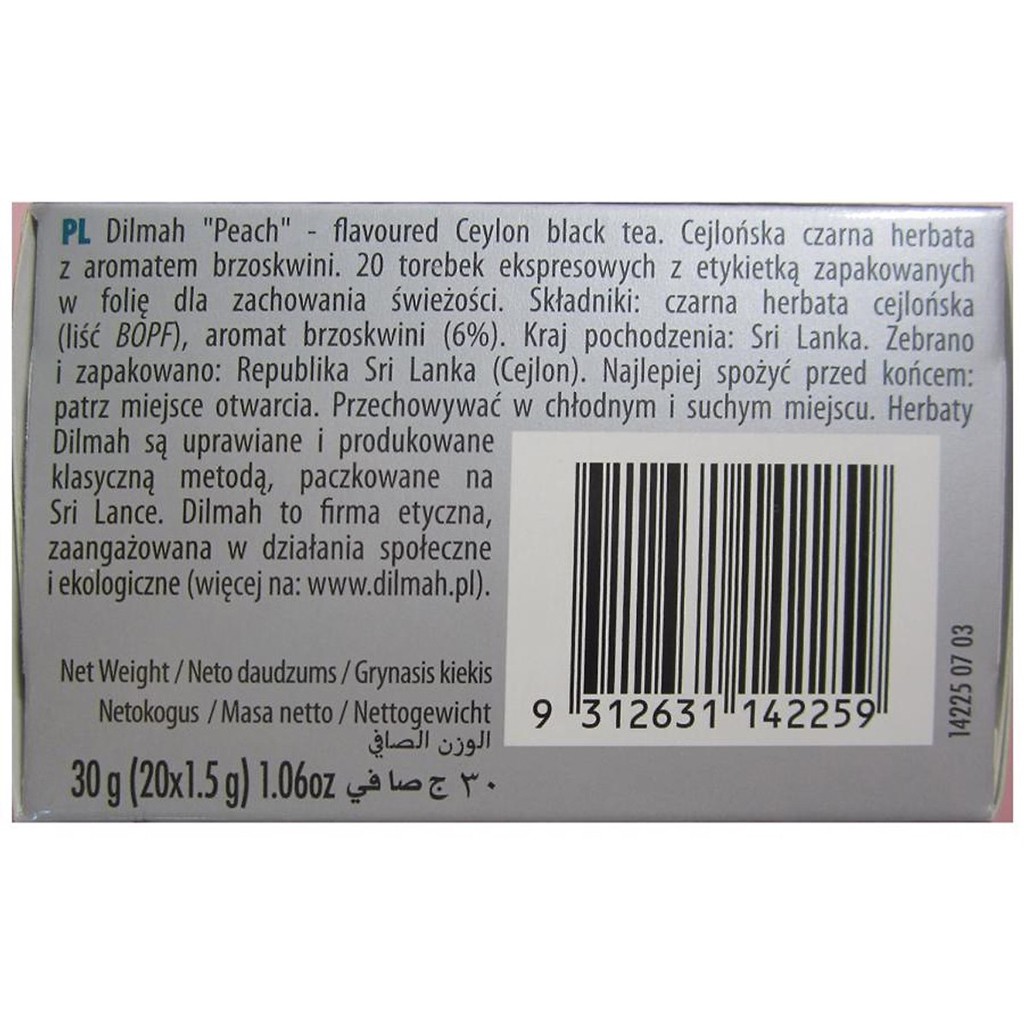 [CHÍNH HÃNG] Trà Dilmah Hương Đào Hộp 30g (1,5 g x 20 gói túi lọc)