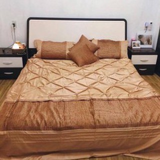 Bộ chăn ga gối lụa hoàng gia luxury 6 món màu be