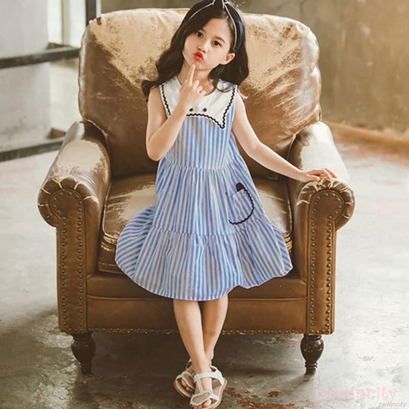 Đầm không tay họa tiết sọc thời trang cho bé gái