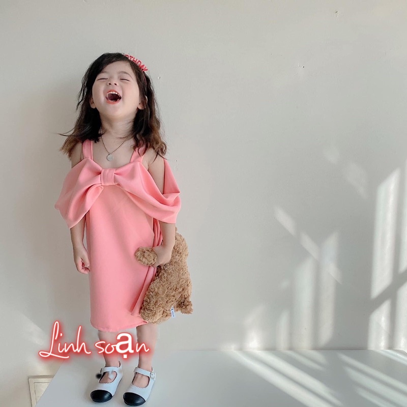 Váy tiểu thư phối nơ trước ngực siêu chất siêu xinh cho bé