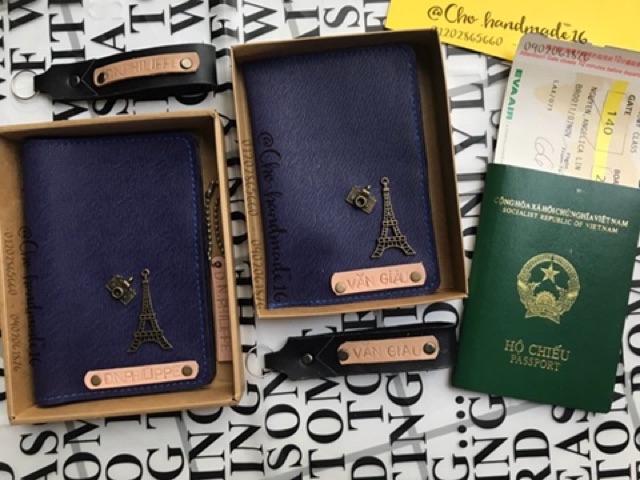 Combo vỏ hộ chiếu + móc khoá khắc tên (bao hộ chiếu, passport cover )