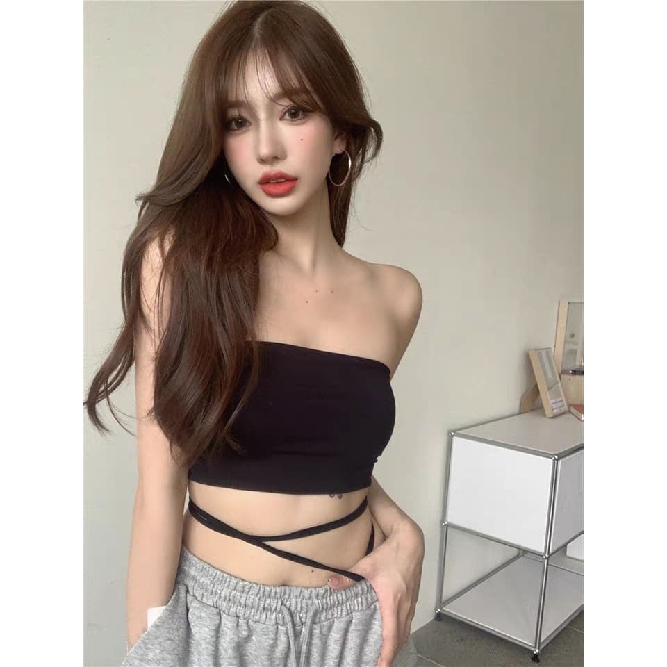 Áo quây ngực croptop nữ đan dây chéo mặc 2 kiểu chất thun gân - CUTEZOO