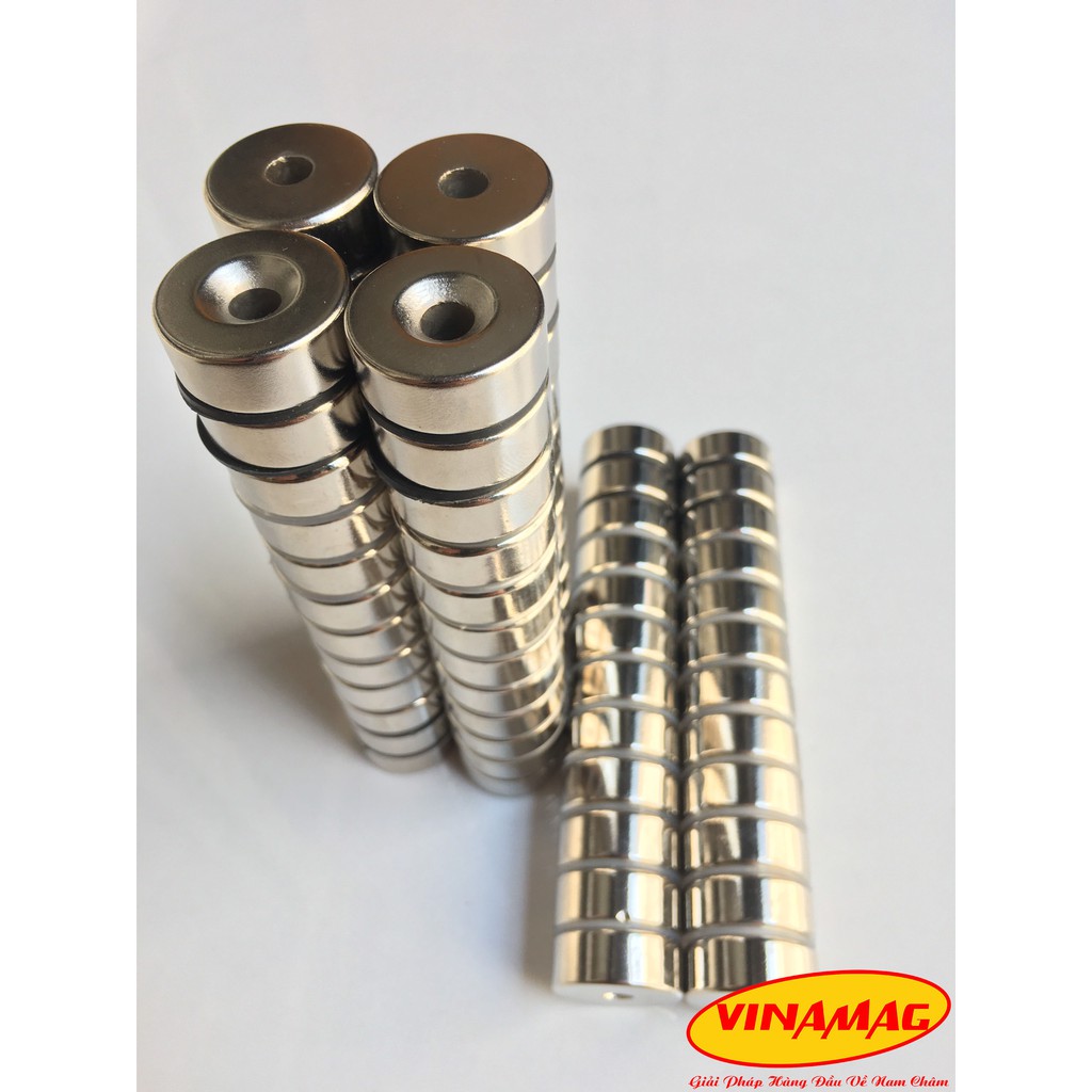 Bộ 10 Viên nam châm đất hiếm NdFeB phi tròn 25x5mm lỗ vát 6mm, nam châm trắng lực từ mạnh