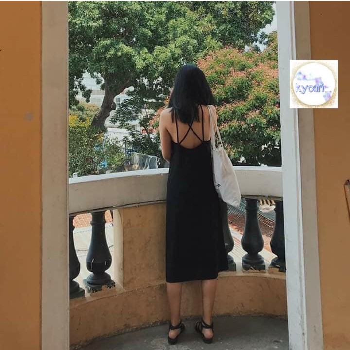 ĐẦM ĐẦM ĐEN SUÔNG ĐI BIỂN - VÁY ĐAN DÂY LƯNG | BigBuy360 - bigbuy360.vn