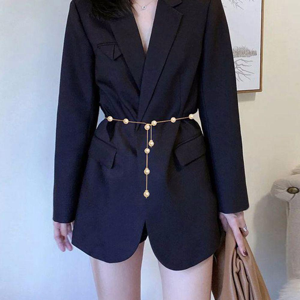 Thắt lưng hợp kim phối ngọc trai giả phong cách Hàn Quốc thanh lịch dành cho nữ